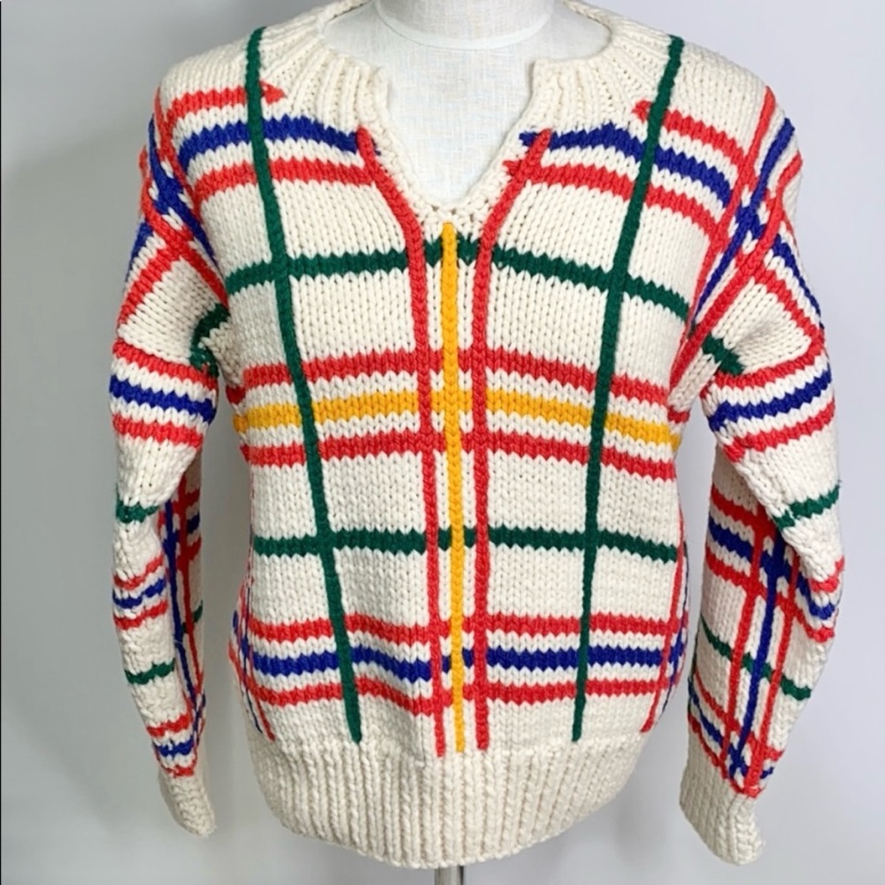 Vintage Hand Knit Plaid Holiday Sweater